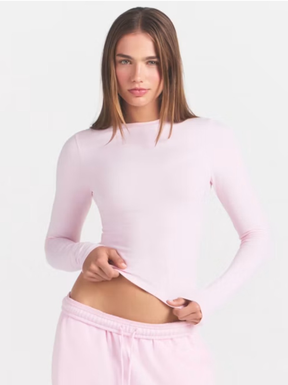 SKIMS Cotton Jersey Long Sleeve T-Shirt Cherry Blossom Pink XXS